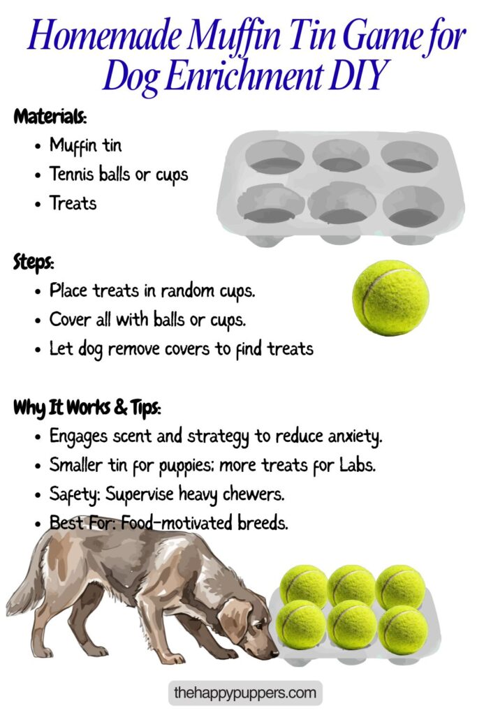 An infographic image on xHomemade Muffin Tin Game for Dog Enrichment DIY