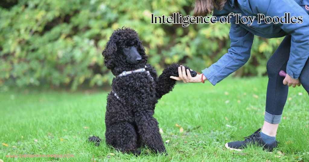 toy poodle intelligence demonstration with owner high-five training in park – TheHappyPuppers.com dog psychology guide