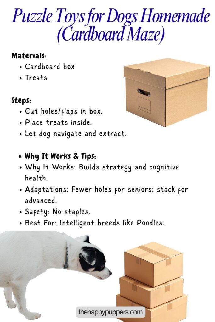 An infographic image on Puzzle Toys for Dogs Homemade (Cardboard Maze)